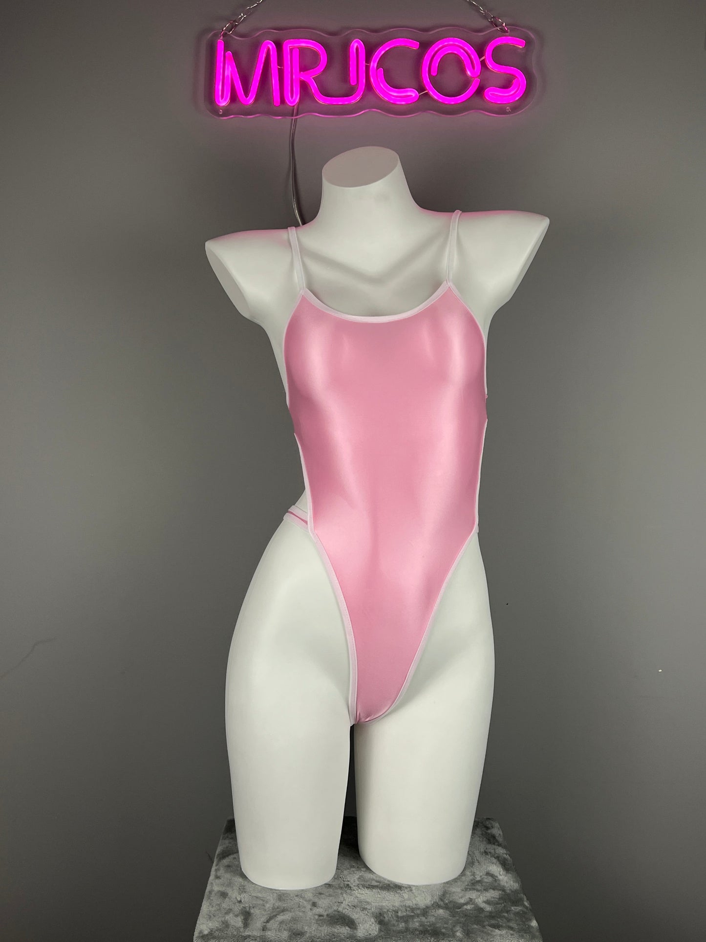 Women's High-Cut One-Piece Satin Spandex BodySuit Swimsuit with Side Cutouts - www.Shopthatapp.com