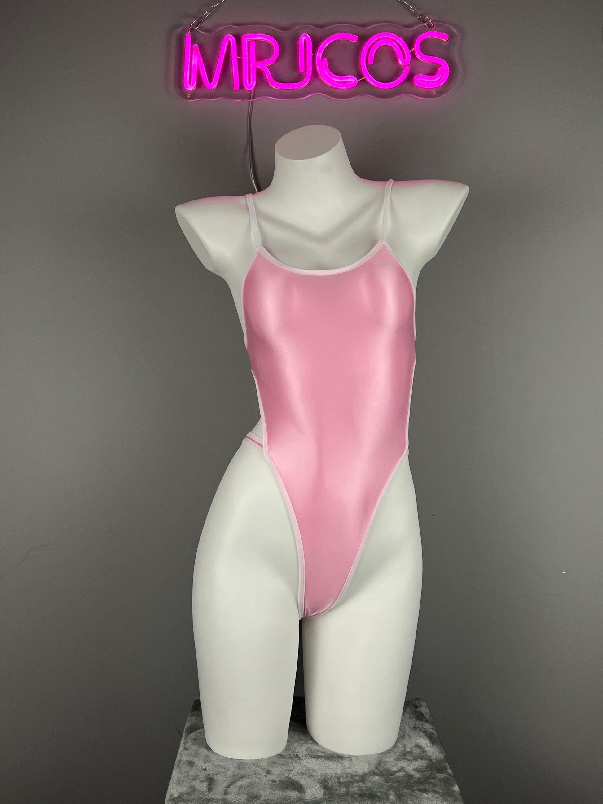 Women's High-Cut One-Piece Satin Spandex BodySuit Swimsuit with Side Cutouts - www.Shopthatapp.com