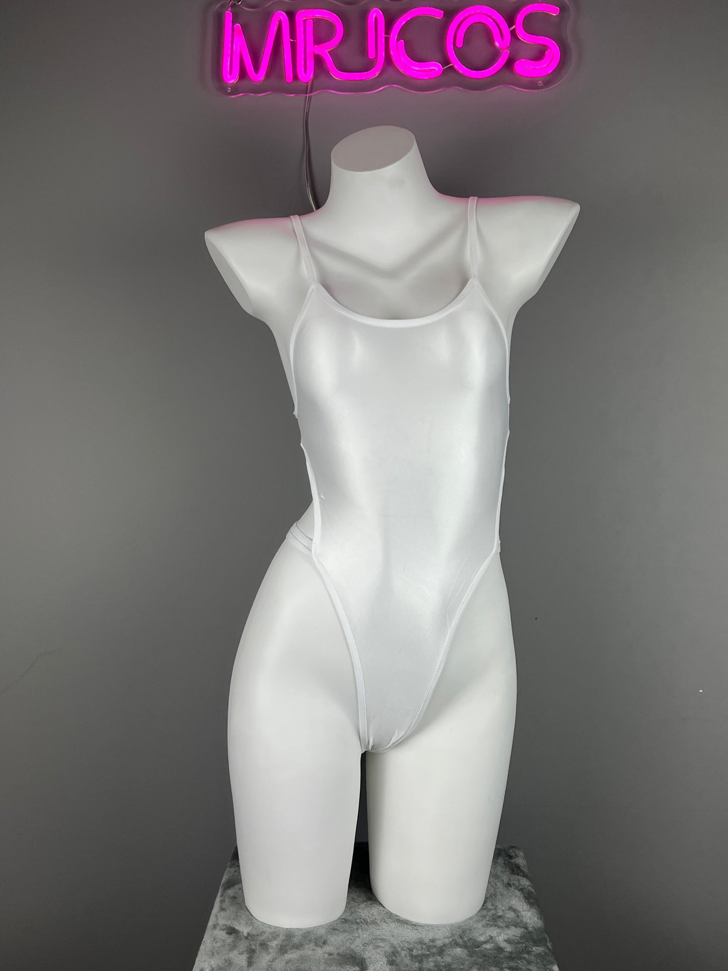 Women's High-Cut One-Piece Satin Spandex BodySuit Swimsuit with Side Cutouts - www.Shopthatapp.com