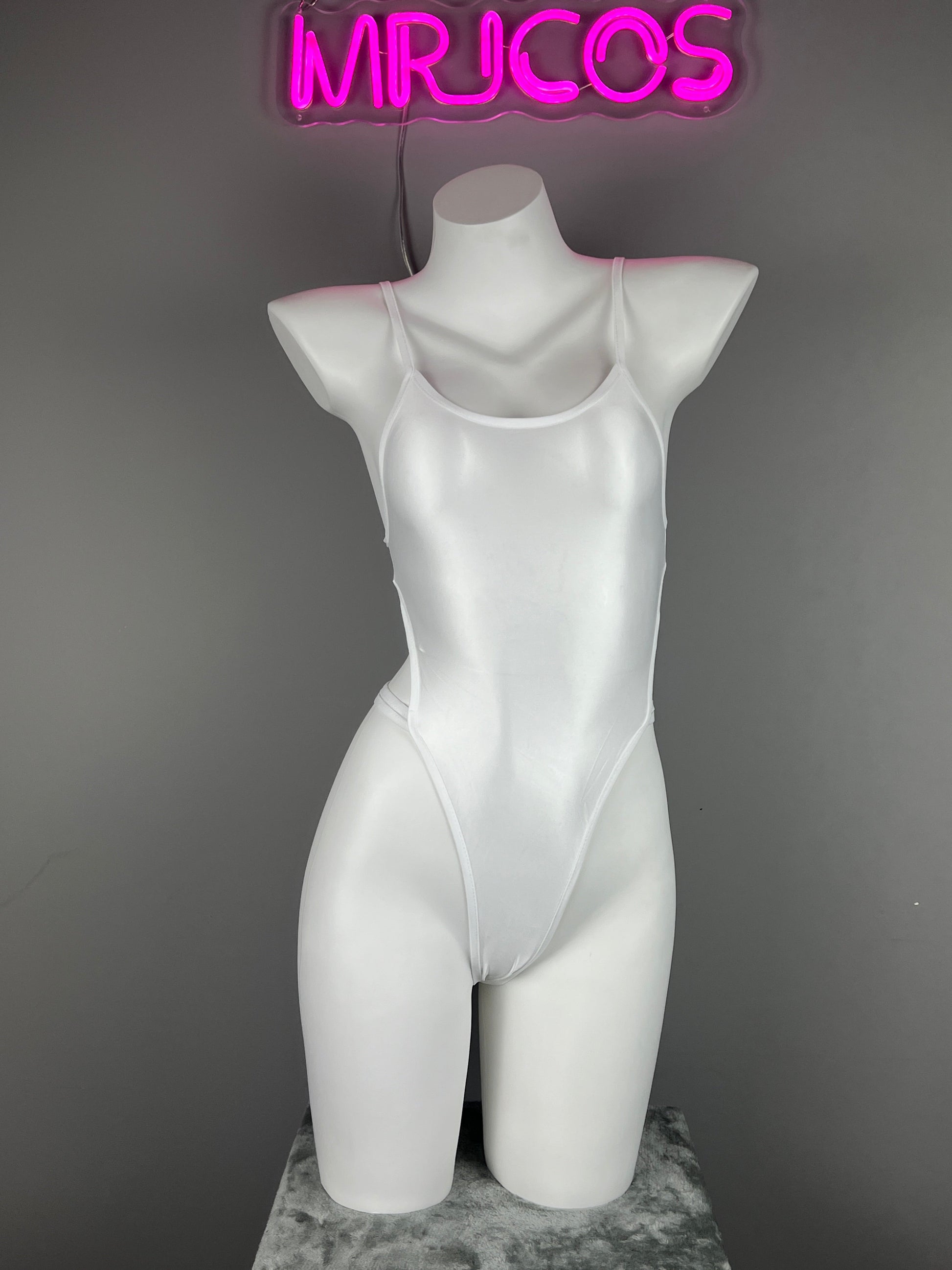 Women's High-Cut One-Piece Satin Spandex BodySuit Swimsuit with Side Cutouts - www.Shopthatapp.com