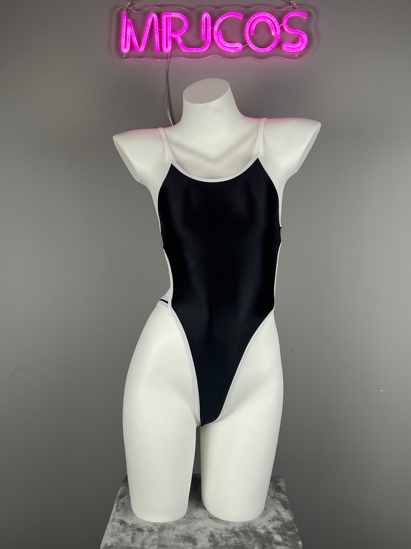 Women's High-Cut One-Piece Satin Spandex BodySuit Swimsuit with Side Cutouts - www.Shopthatapp.com