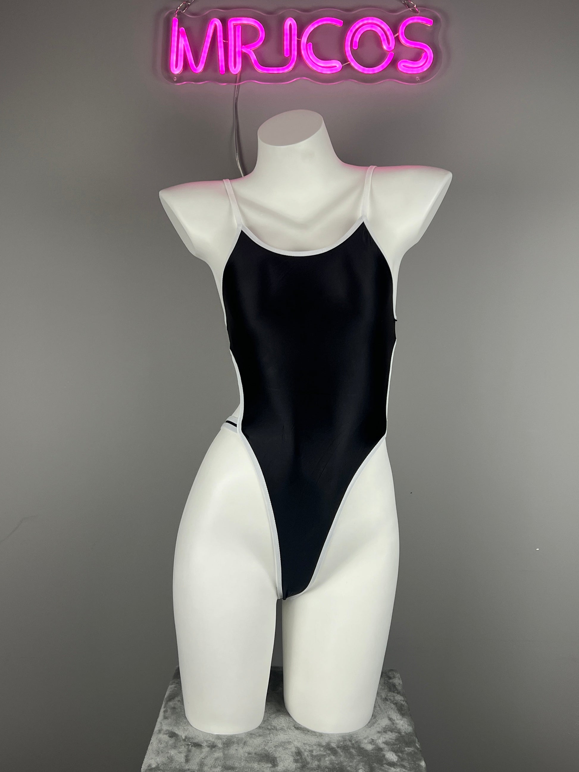 Women's High-Cut One-Piece Satin Spandex BodySuit Swimsuit with Side Cutouts - www.Shopthatapp.com