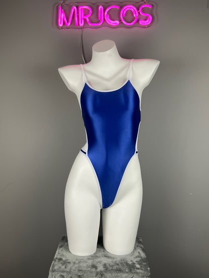 Women's High-Cut One-Piece Satin Spandex BodySuit Swimsuit with Side Cutouts - www.Shopthatapp.com