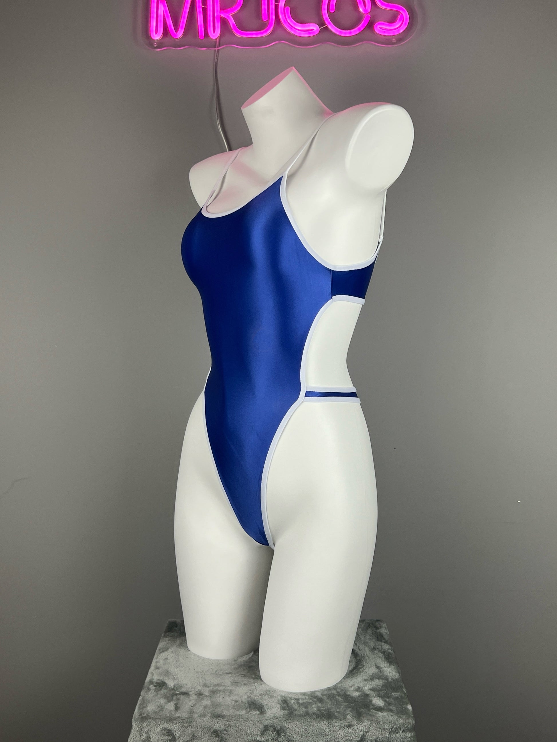 Women's High-Cut One-Piece Satin Spandex BodySuit Swimsuit with Side Cutouts - www.Shopthatapp.com