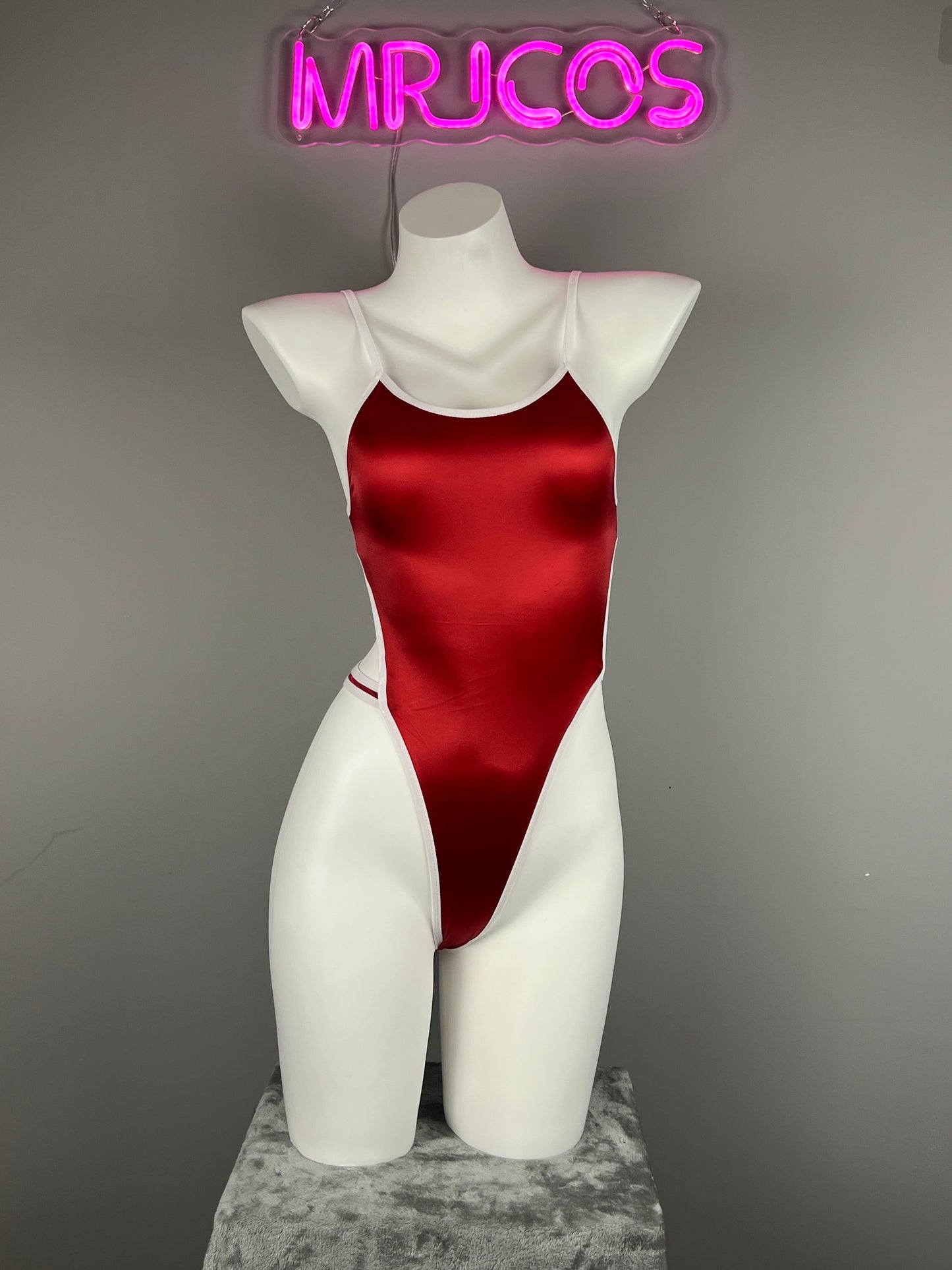Women's High-Cut One-Piece Satin Spandex BodySuit Swimsuit with Side Cutouts - www.Shopthatapp.com