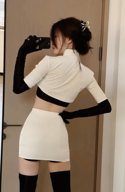 Anime Team Rocket Spandex Leather Cosplay Costume Set with Gloves and Skirt - www.Shopthatapp.com