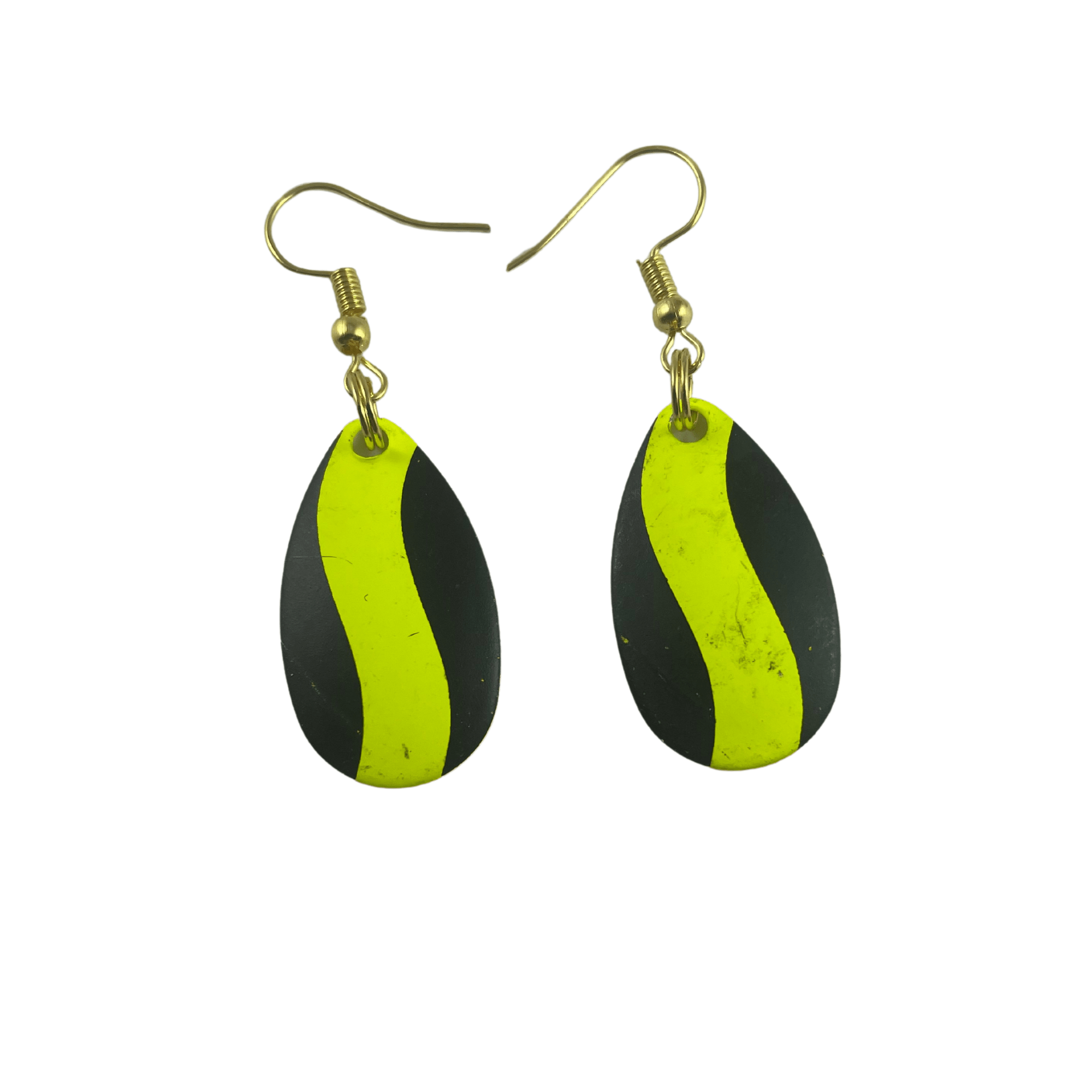 Indiana Black Yellow Striped Spinner Blade Earrings - www.Shopthatapp.com