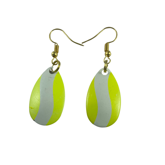Indiana Chartreuse White Striped Spinner Blade Earrings