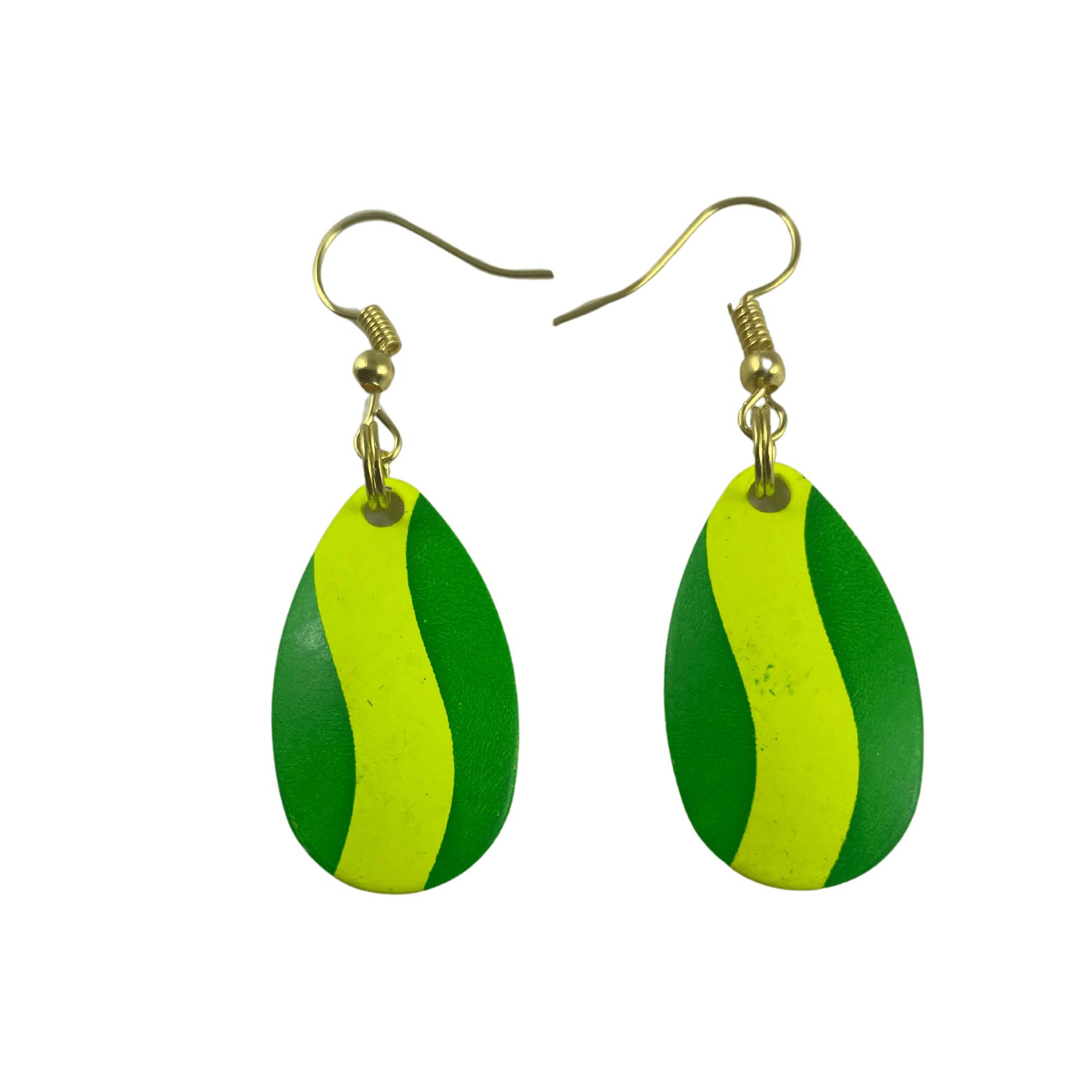 Indiana Green Yellow Striped Spinner Blade Earrings - www.Shopthatapp.com