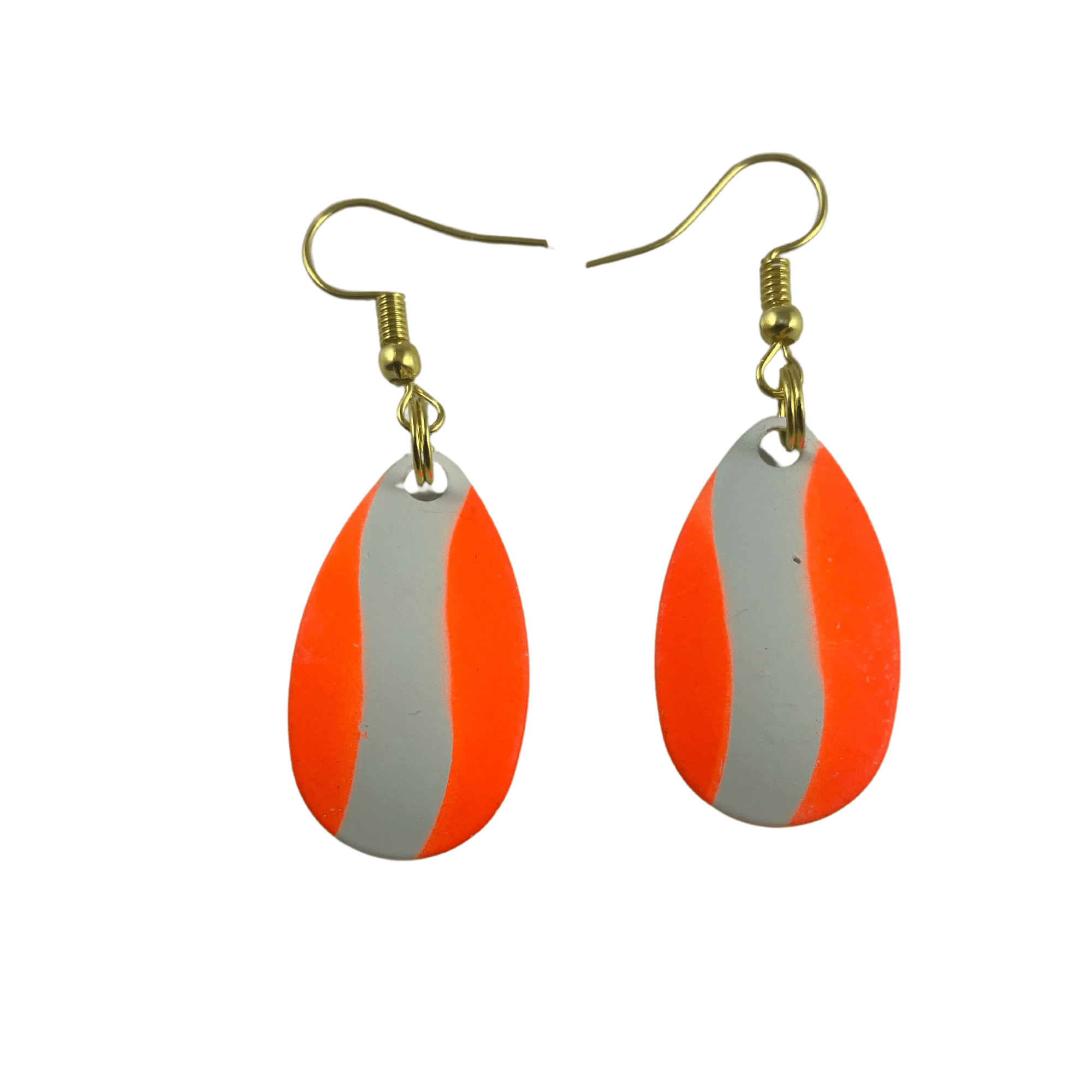 Indiana Orange White Striped Spinner Blade Earrings - www.Shopthatapp.com
