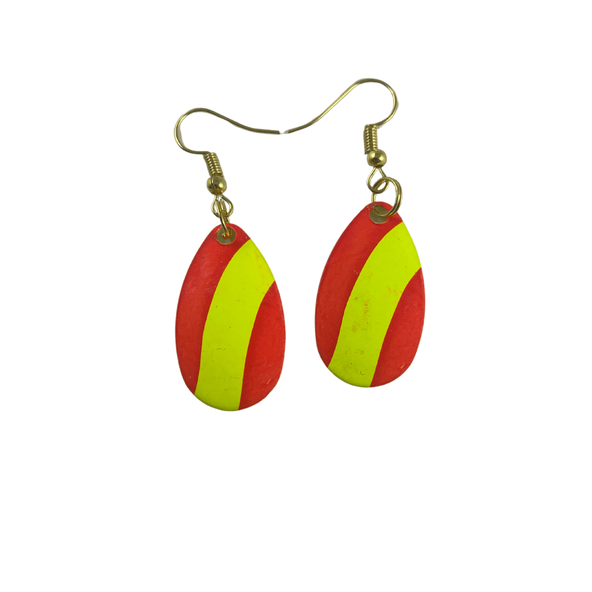 Indiana Orange Yellow Striped Spinner Blade Earrings - www.Shopthatapp.com