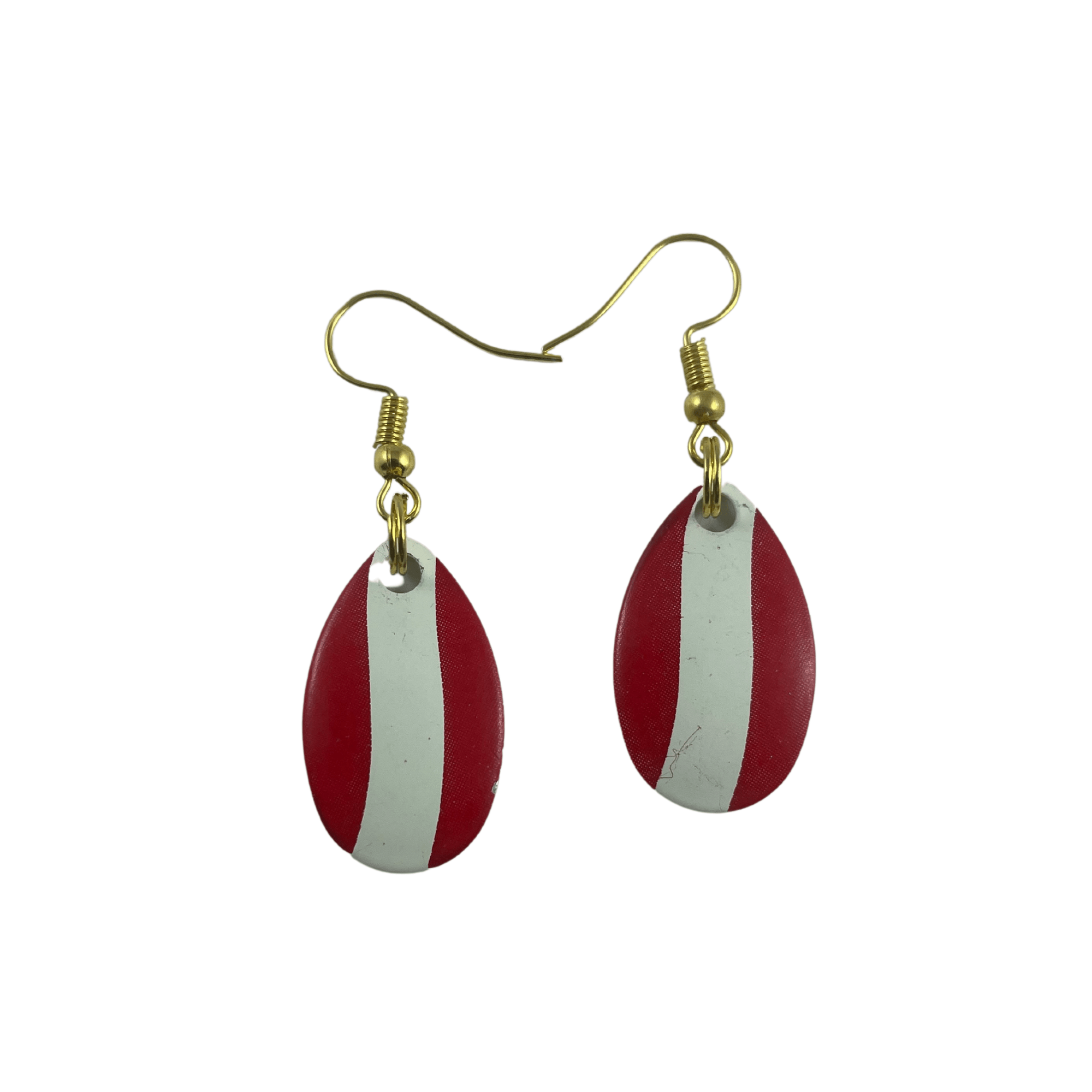 Indiana Red White Striped Spinner Blade Earrings - www.Shopthatapp.com