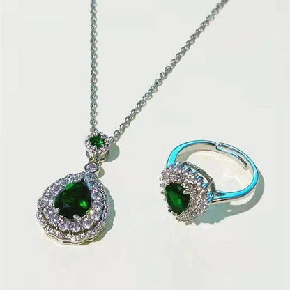 Ins Trendy Heart-shaped Emerald Water Drop Ring Full Diamond - www.Shopthatapp.com