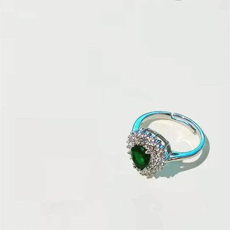 Ins Trendy Heart-shaped Emerald Water Drop Ring Full Diamond - www.Shopthatapp.com
