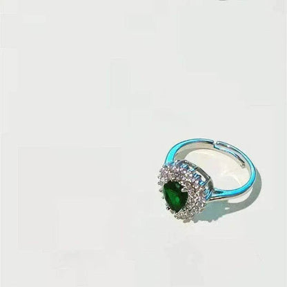 Ins Trendy Heart-shaped Emerald Water Drop Ring Full Diamond - www.Shopthatapp.com