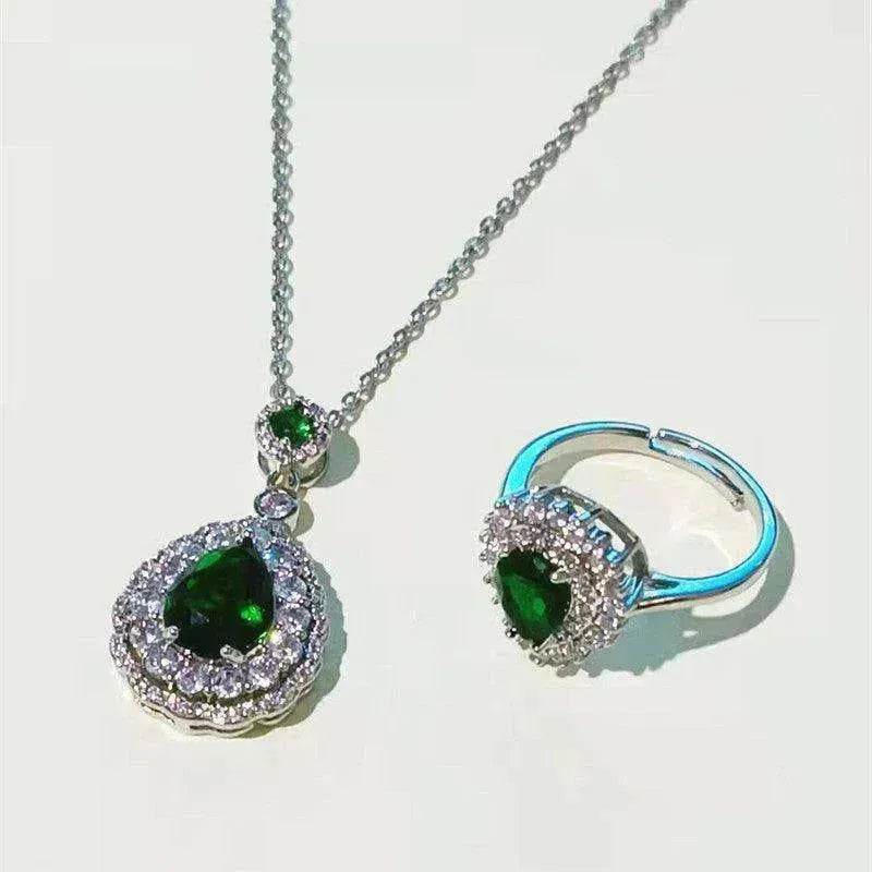 Ins Trendy Heart-shaped Emerald Water Drop Ring Full Diamond - www.Shopthatapp.com