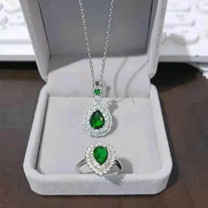 Ins Trendy Heart-shaped Emerald Water Drop Ring Full Diamond - www.Shopthatapp.com