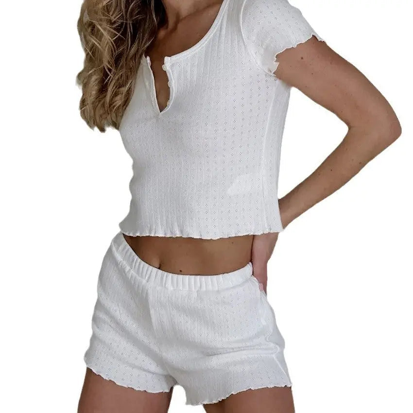 Jacquard Pajamas Short-sleeved Two-piece Set For Women - www.Shopthatapp.com #