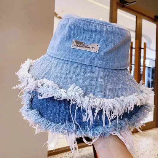 Jean Fisherman Hat Women's Spring And Summer Thin Washed Old Frayed Edge Bucket Hat Outdoor - www.Shopthatapp.com #