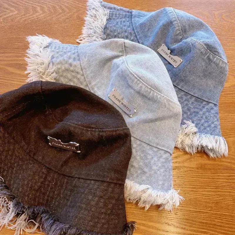 Jean Fisherman Hat Women's Spring And Summer Thin Washed Old Frayed Edge Bucket Hat Outdoor - www.Shopthatapp.com #
