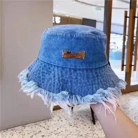 Jean Fisherman Hat Women's Spring And Summer Thin Washed Old Frayed Edge Bucket Hat Outdoor - www.Shopthatapp.com #