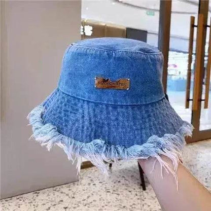 Jean Fisherman Hat Women's Spring And Summer Thin Washed Old Frayed Edge Bucket Hat Outdoor - www.Shopthatapp.com #
