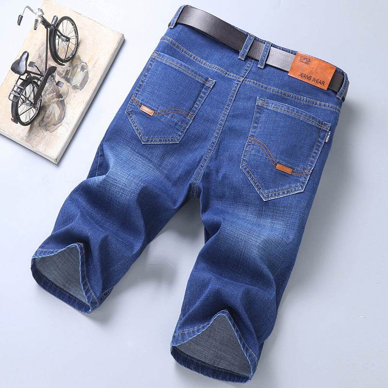 Jeans Shorts Men Elastic Straight Denim Mid Waist Loose Shorts - www.Shopthatapp.com #