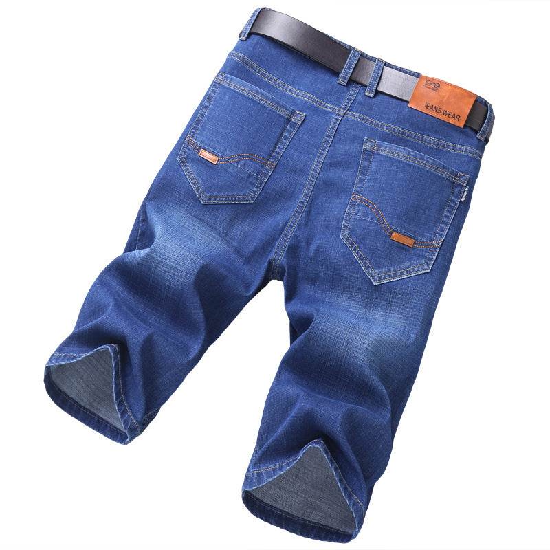 Jeans Shorts Men Elastic Straight Denim Mid Waist Loose Shorts - www.Shopthatapp.com #