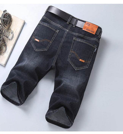 Jeans Shorts Men Elastic Straight Denim Mid Waist Loose Shorts - www.Shopthatapp.com #
