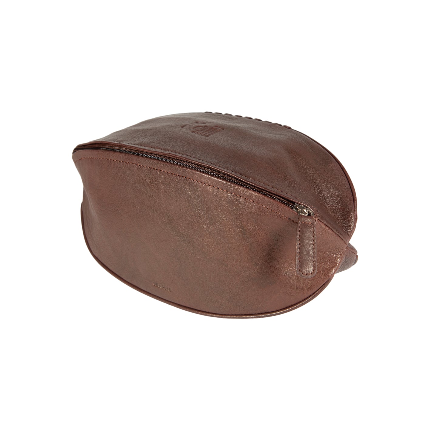 K0011BB | Beauty Case "Palla da Rugby" en Vera Pelle - Couleur: Testa Moro - Elastico interno ferma flaconi - Chiusura con lampo - Dimensioni: cm 35 x 14 x 14- Confezione: Sacchetto Tnt