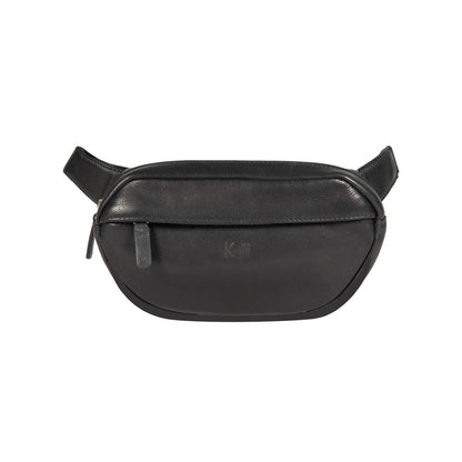 K0012AB | Marsupio in Vera Pelle pieno fiore, con leggera grana. 4 tasche con chiusura con lampo. Accessoires Nickel Lucido. Couleur Noir. Dimensions: cm 25 x 13 x 5,5.Confezione: Sacchetto Tnt