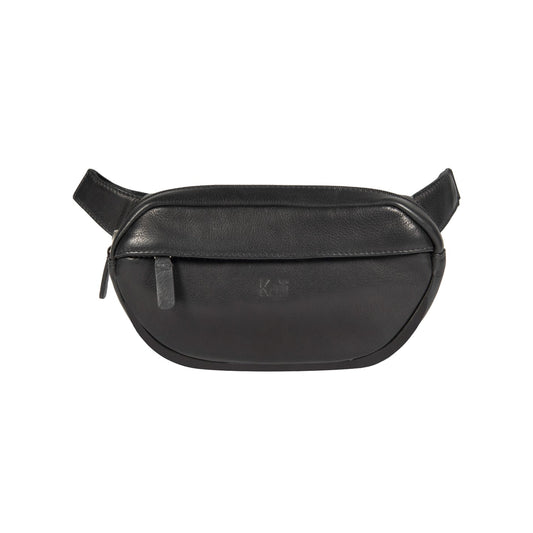 K0012AB | Marsupio in Vera Pelle pieno fiore, con leggera grana. 4 tasche con chiusura con lampo. Accessoires Nickel Lucido. Couleur Noir. Dimensions: cm 25 x 13 x 5,5.Confezione: Sacchetto Tnt