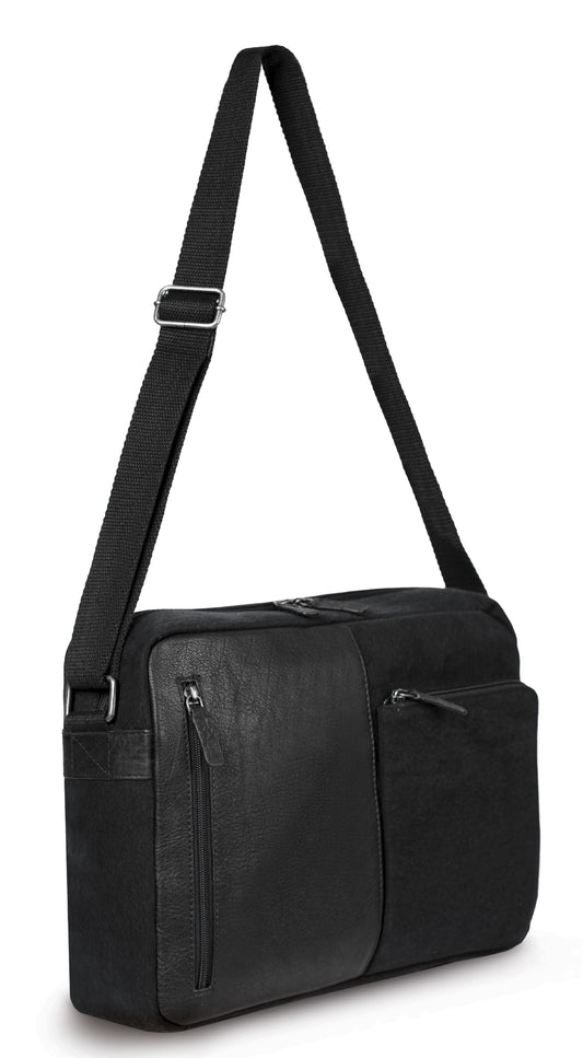 K0022AB | Messenger in Canvas/Vera Pelle, pieno fiore, volanata - Colore Nero. Accessori Nickel Anticato, Chiusura superiore con lampo. Dimensioni: cm 35 x 26 x 10. Confezione: Sacchetto Tnt - www.Shopthatapp.com