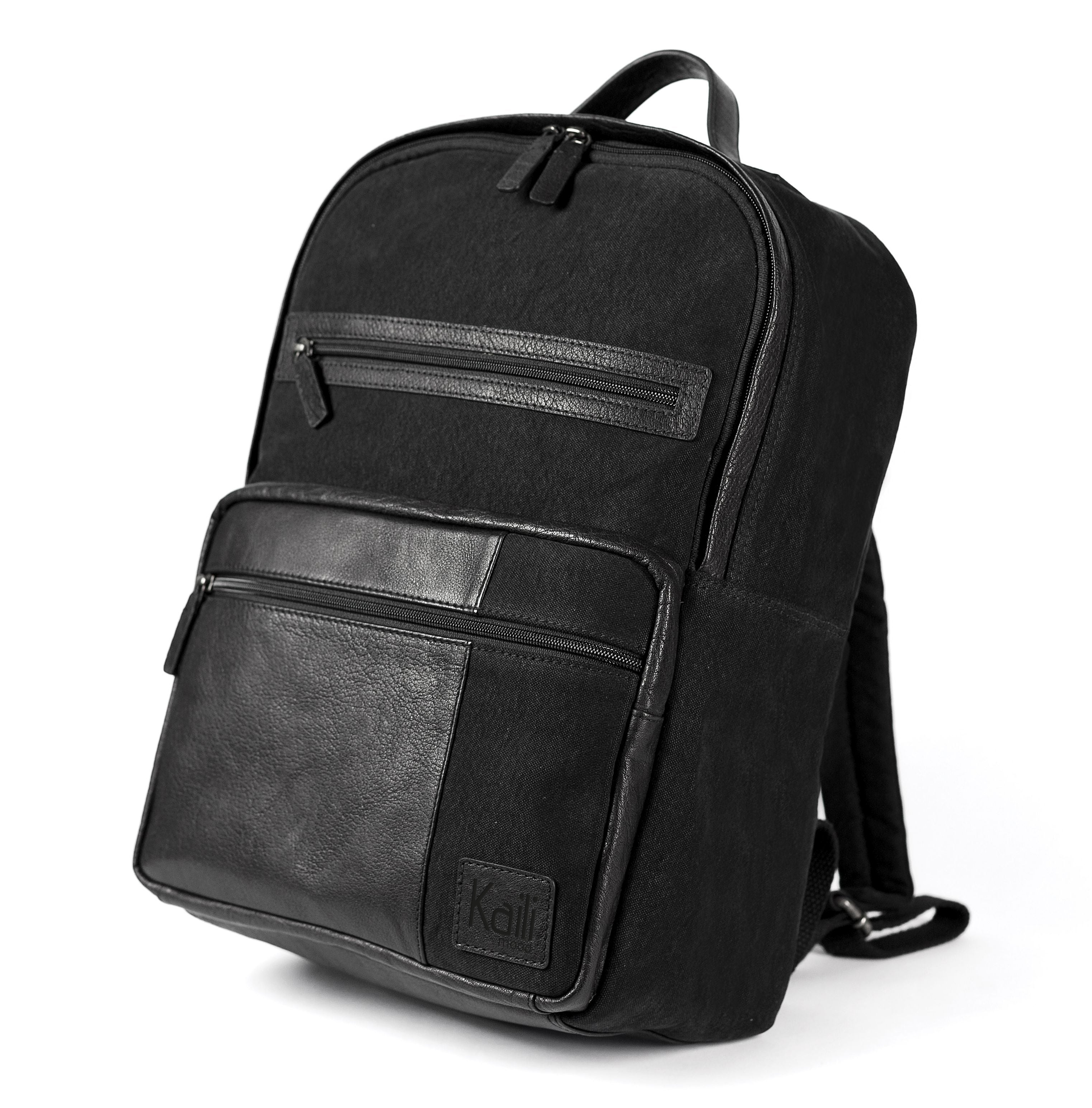 K0023AB | Zaino Porta Notebook in Canvas/Vera Pelle, pieno fiore, volanata - Colore Nero. Accessori Nickel Anticato, Chiusura con lampo. Dimensioni: cm 29 x 40 x15. Confezione: Sacchetto Tnt - www.Shopthatapp.com