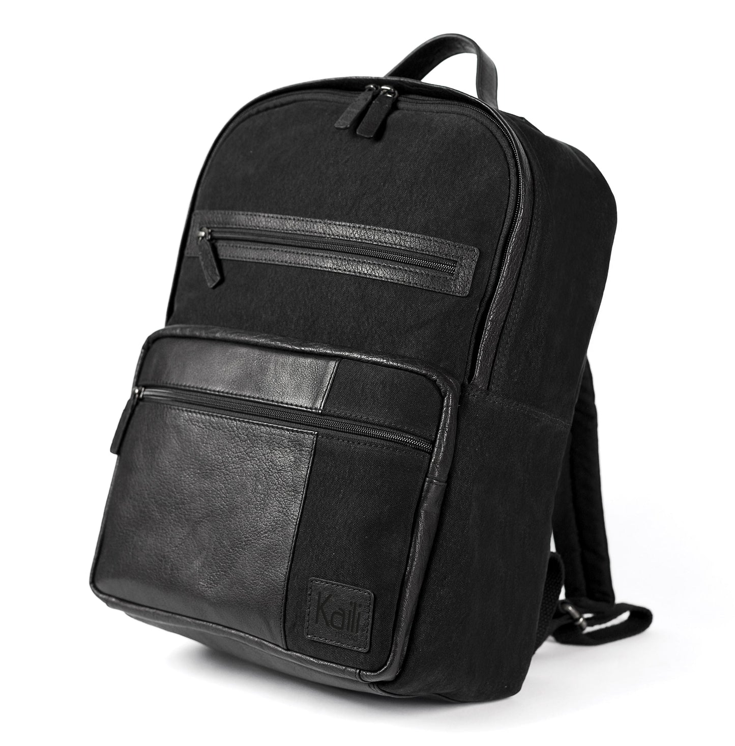 K0023AB | Zaino Porta Notebook in Canvas/Vera Pelle, pieno fiore, volanata - Colore Nero. Accessori Nickel Anticato, Chiusura con lampo. Dimensioni: cm 29 x 40 x15. Confezione: Sacchetto Tnt - www.Shopthatapp.com