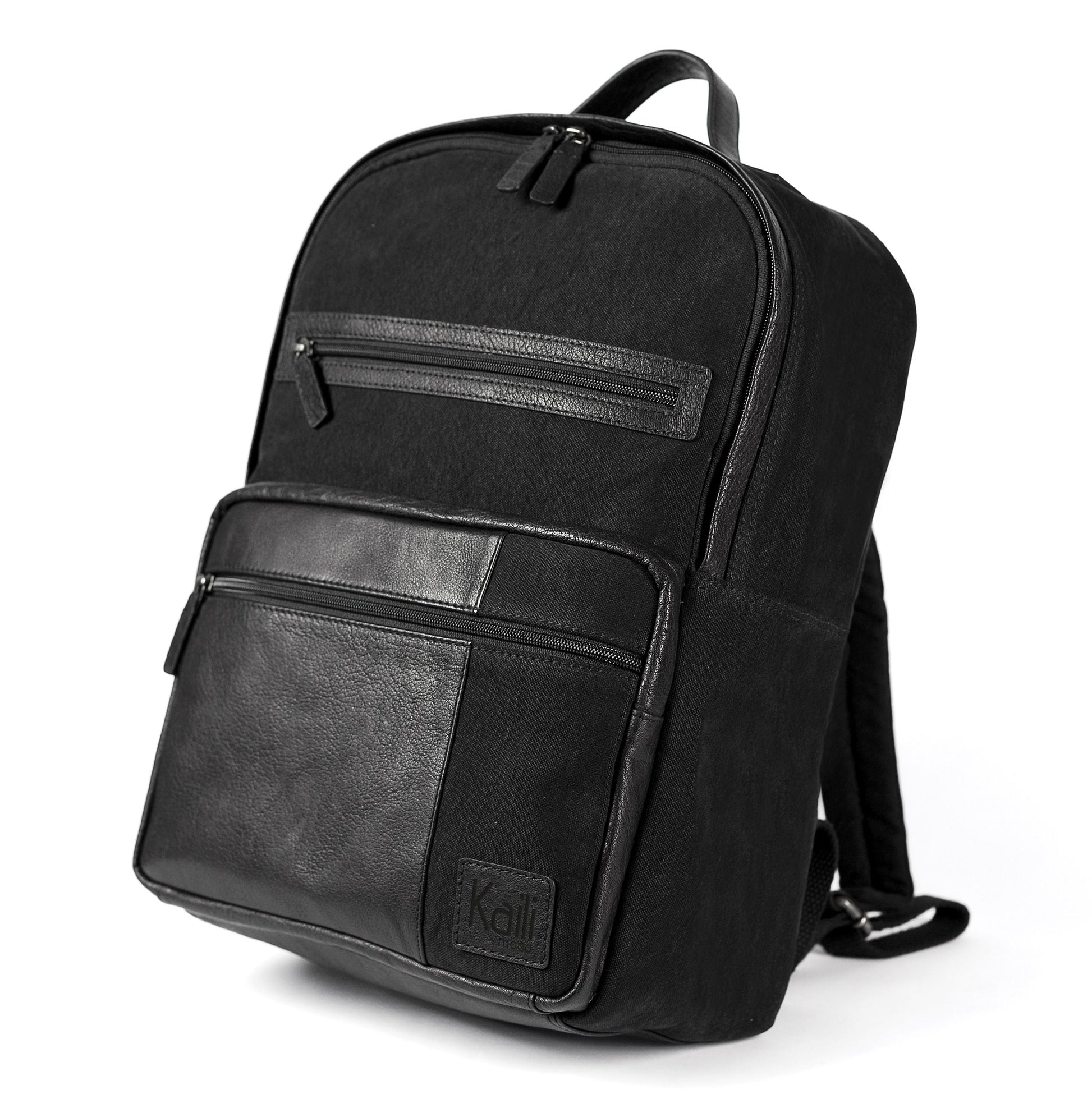 K0023AB | Zaino Porta Notebook in Canvas/Vera Pelle, pieno fiore, volanata - Colore Nero. Accessori Nickel Anticato, Chiusura con lampo. Dimensioni: cm 29 x 40 x15. Confezione: Sacchetto Tnt - www.Shopthatapp.com