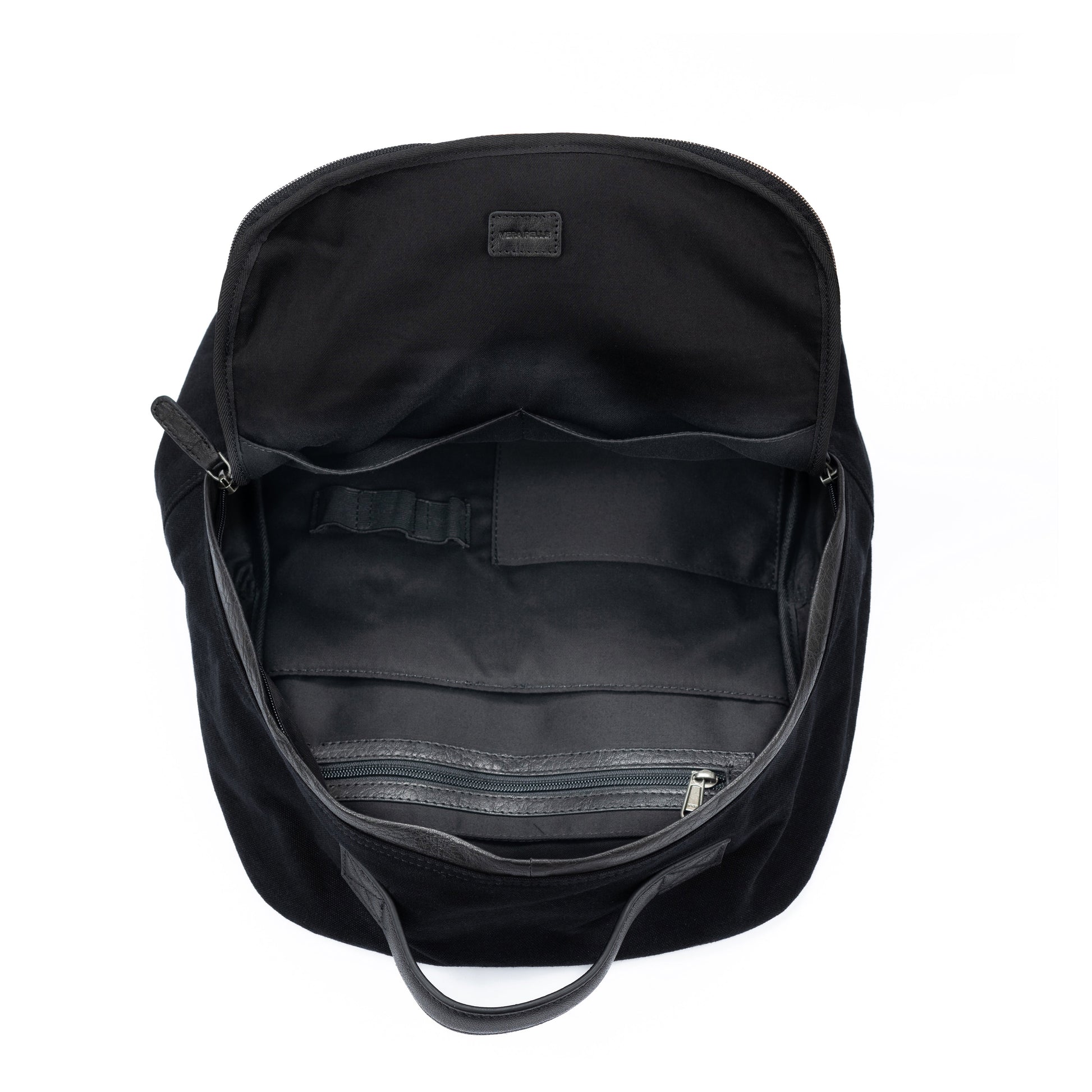 K0023AB | Zaino Porta Notebook in Canvas/Vera Pelle, pieno fiore, volanata - Colore Nero. Accessori Nickel Anticato, Chiusura con lampo. Dimensioni: cm 29 x 40 x15. Confezione: Sacchetto Tnt - www.Shopthatapp.com