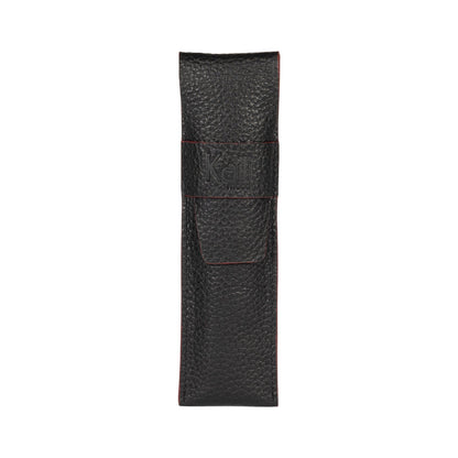 K0028AB | Custodia per Penne in Vera Pelle pieno fiore, grana dollaro - Colore Nero con bordi Rossi - Dimensioni: cm 4,5 x 16,5 x 1 - Confezione: Scatola regalo fondo/coperchio - www.Shopthatapp.com