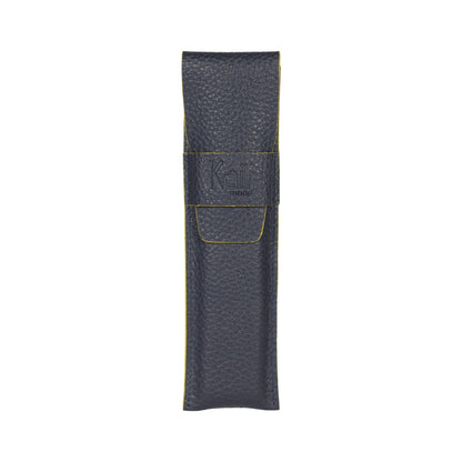 K0028DB | Custodia per Penne in Vera Pelle pieno fiore, grana dollaro - Colore Blu con bordi Gialli - Dimensioni: cm 4,5 x 16,5 x 1 - Confezione: Scatola regalo fondo/coperchio - www.Shopthatapp.com