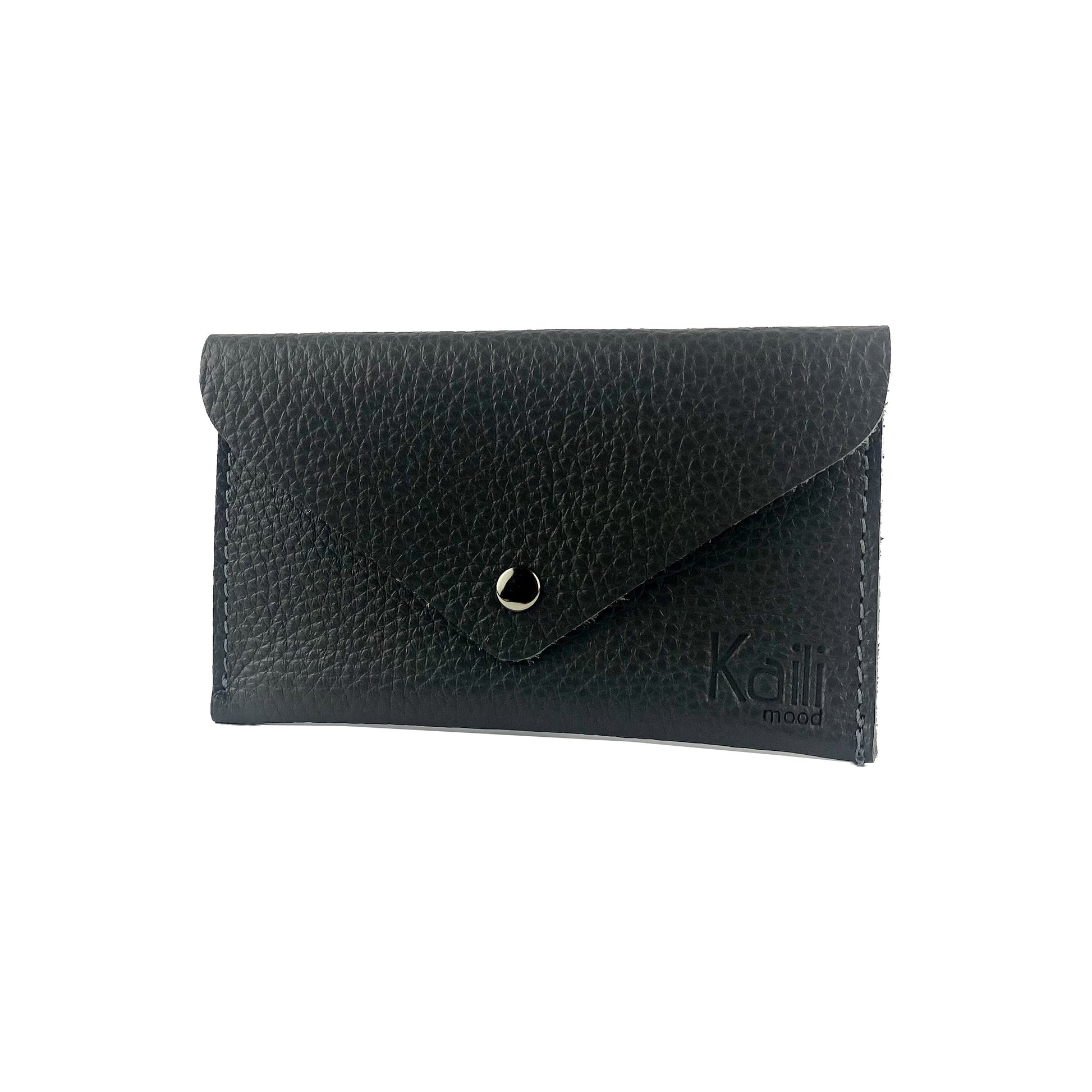 K0040AB | Bustina con pattina Made in Italy in Vera Pelle pieno fiore, grana dollaro - Colore Nero - Dimensioni: cm 13 x 8 x 0,5 - Confezione: Gift Box rigido fondo/coperchio - www.Shopthatapp.com