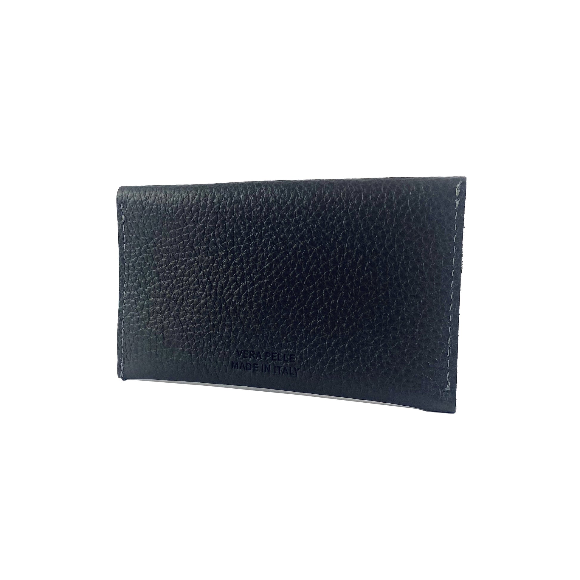 K0040AB | Bustina con pattina Made in Italy in Vera Pelle pieno fiore, grana dollaro - Colore Nero - Dimensioni: cm 13 x 8 x 0,5 - Confezione: Gift Box rigido fondo/coperchio - www.Shopthatapp.com