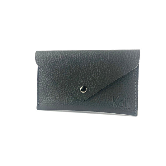 K0040FB | Bustina con pattina Made in Italy in Vera Pelle pieno fiore, grana dollaro - Colore Grigio - Dimensioni: cm 13 x 8 x 0,5 - Confezione: Gift Box rigido fondo/coperchio - www.Shopthatapp.com