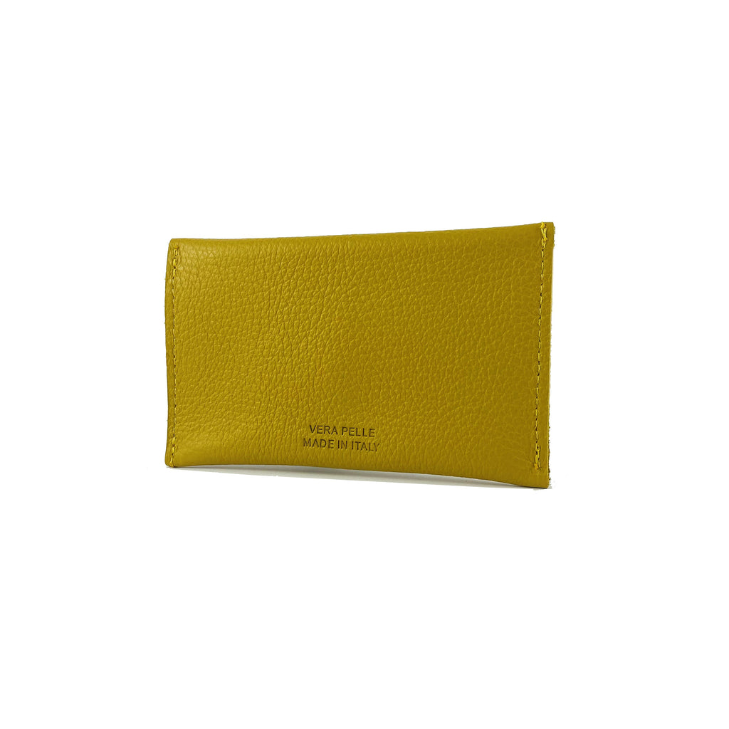 K0040RB | Bustina con pattina Made in Italy in Vera Pelle pieno fiore, grana dollaro - Colore Giallo - Dimensioni: cm 13 x 8 x 0,5 - Confezione: Gift Box rigido fondo/coperchio - www.Shopthatapp.com