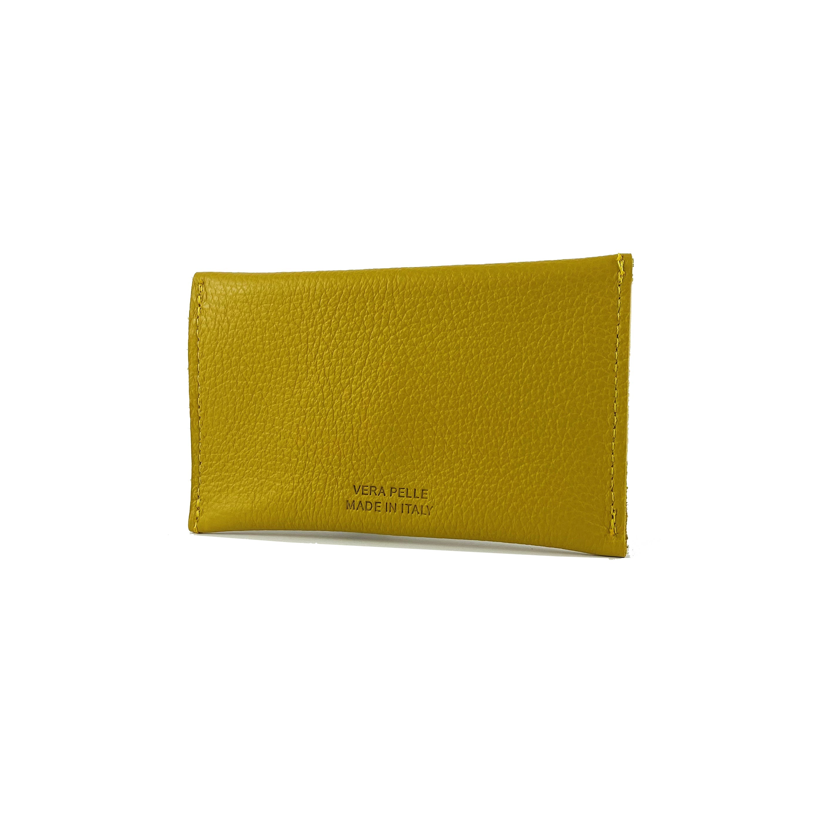 K0040RB | Bustina con pattina Made in Italy in Vera Pelle pieno fiore, grana dollaro - Colore Giallo - Dimensioni: cm 13 x 8 x 0,5 - Confezione: Gift Box rigido fondo/coperchio - www.Shopthatapp.com