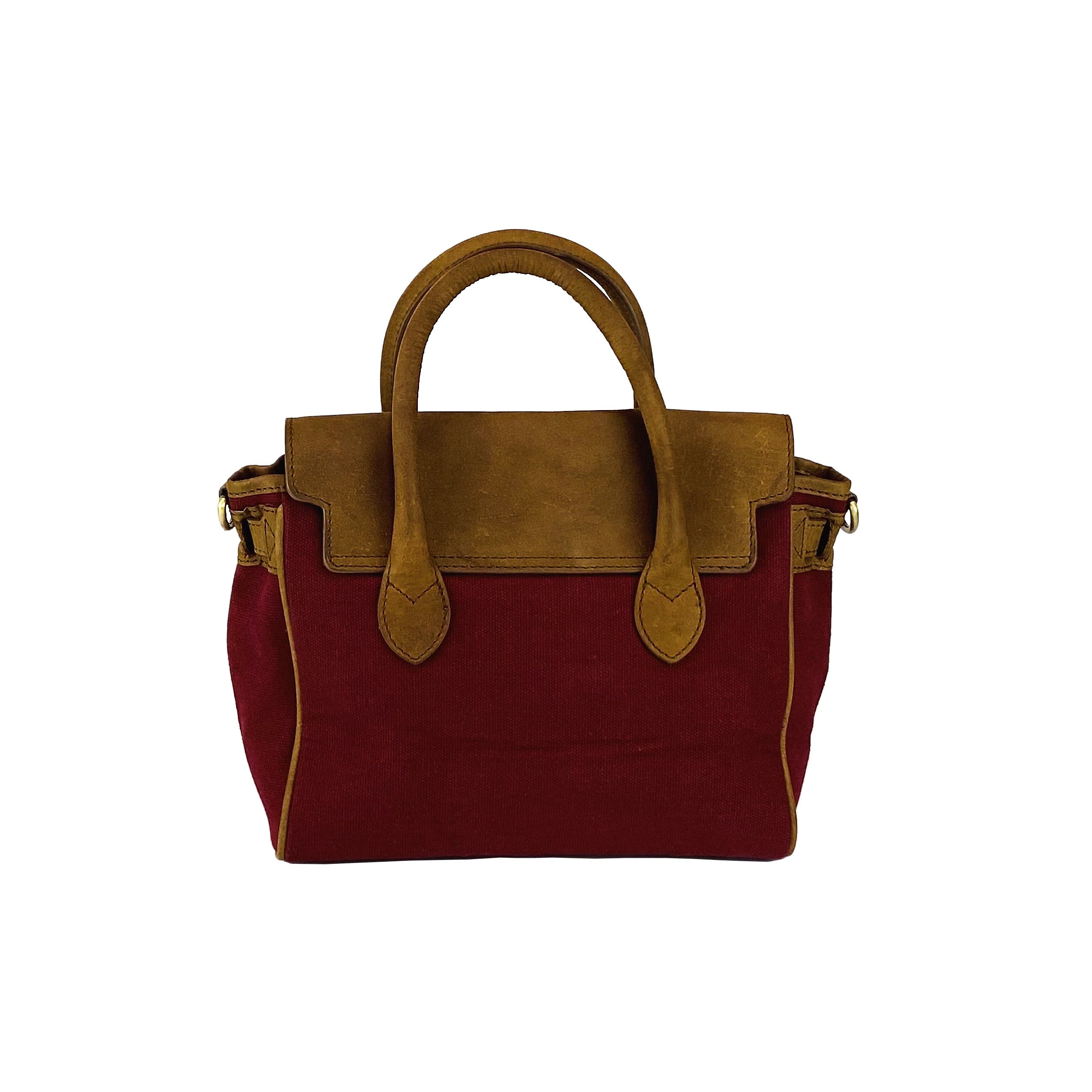 K0042XCB | Borsa a Mano Mini in Canvas/Vera Pelle Made in Italy. Tracolla removibile. Attacchi con moschettoni in metallo Ottone Anticato - Colore Bordeaux - Dimensioni: cm 24 x 20 x 12 - www.Shopthatapp.com