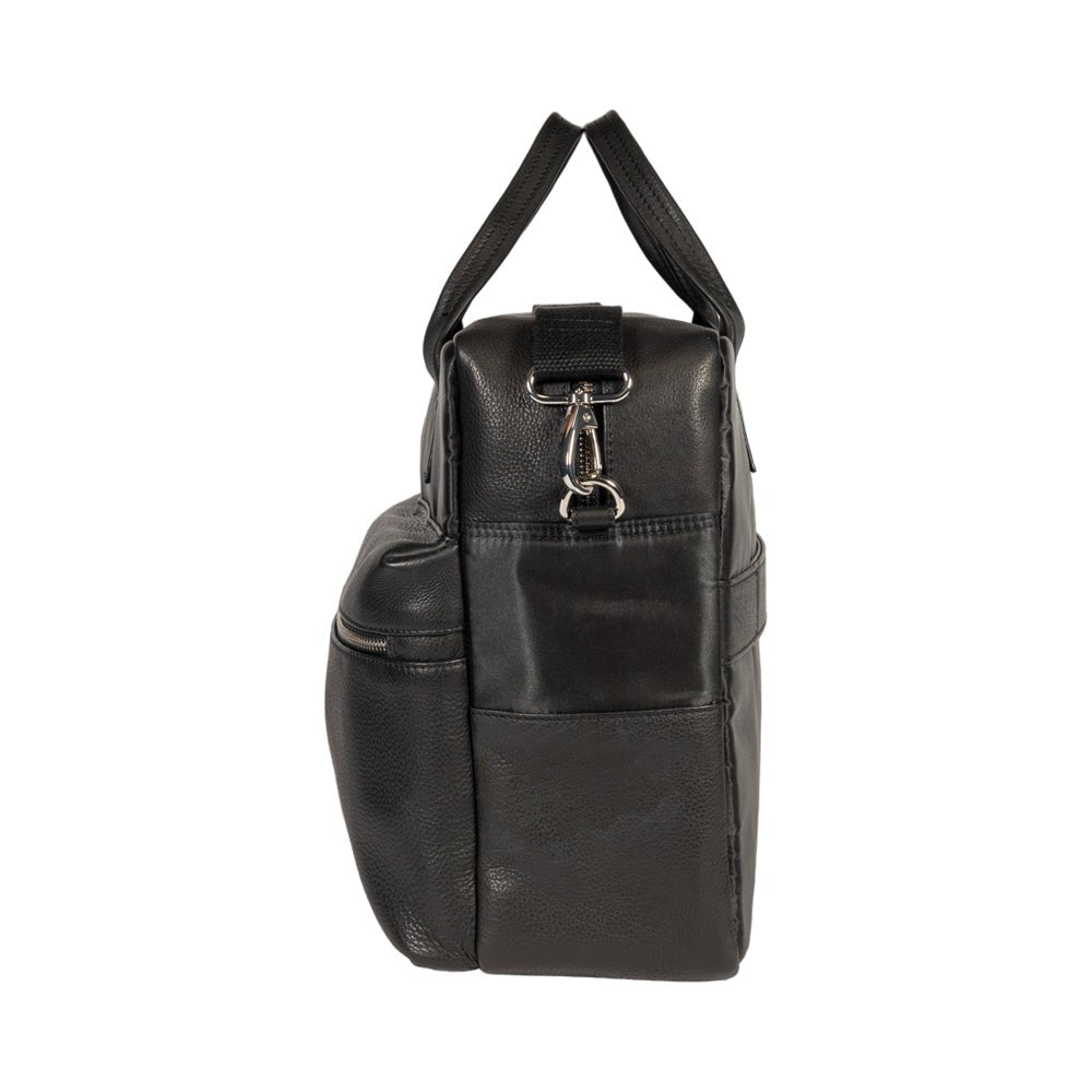 K0043AB | Briefcase in Nylon Waterproof/Vera Pelle pieno fiore con leggera grana - Colore Nero - Pochette interna - Accessori Silver lucido - Dimensioni cm 39 x 30 x 12 - Confezione: Sacchetto Tnt - www.Shopthatapp.com