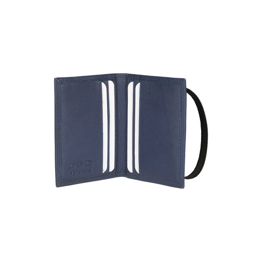K10217DB | Porta Carte di Credito in Vera Pelle pieno fiore, con leggera grana. Colore Blu. Chiusura con elastico. Dimensioni da chiuso: cm 7 x 9,8 x 0,5. Confezione: Gift Box rigido fondo/coperchio - www.Shopthatapp.com