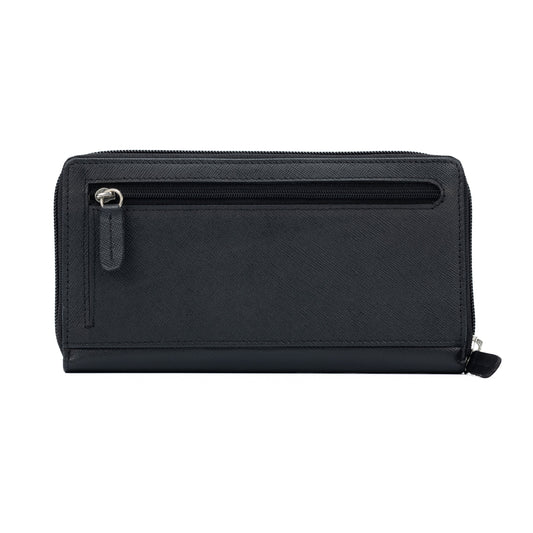 K10838AB | Portafogli Donna in Saffiano Vera Pelle. Colore Nero. 6 slot per carte di credito. Dimensioni da chiuso: cm 18,5 x 10 x 2,5. Confezione: Gift Box rigido fondo/coperchio - www.Shopthatapp.com
