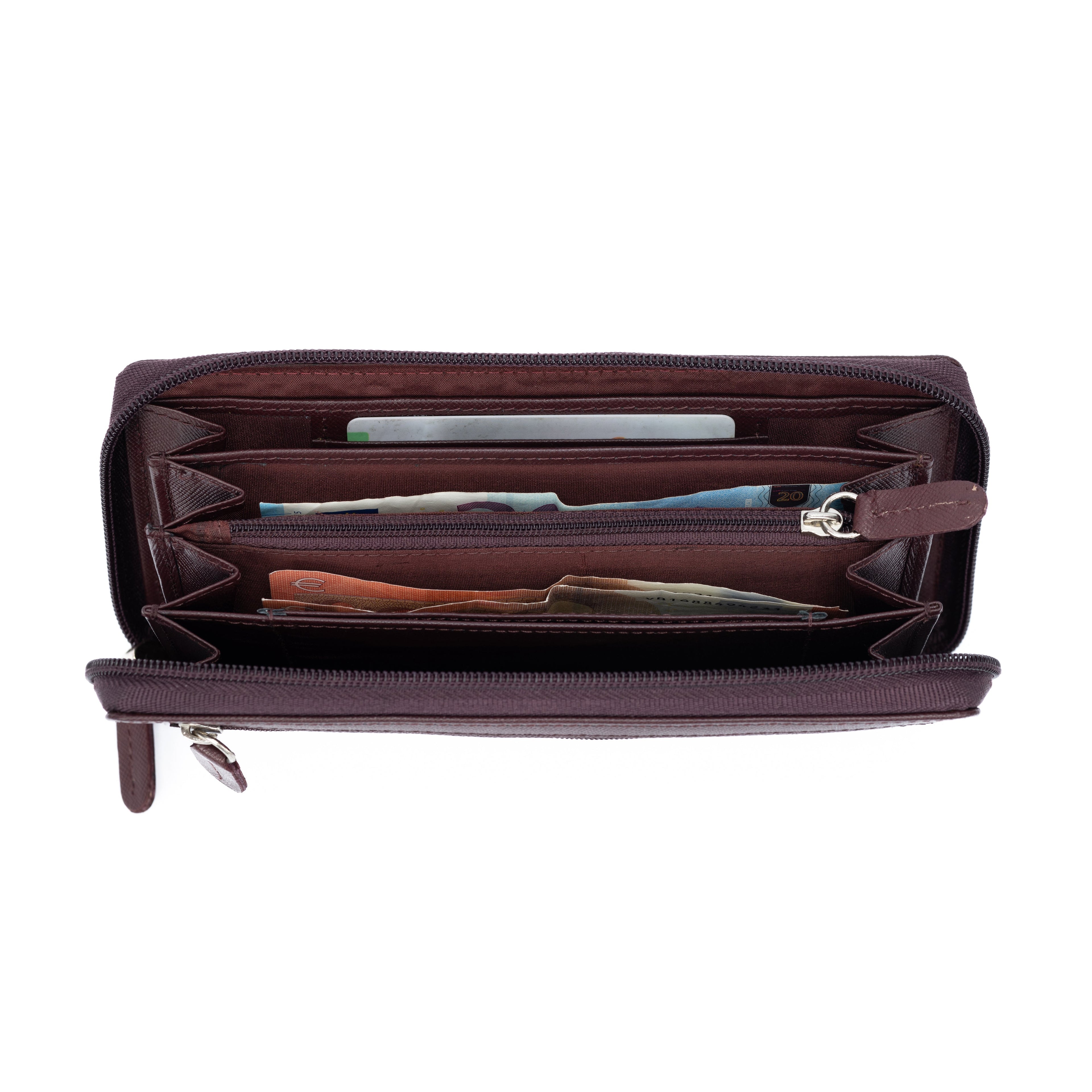 K10838XB | Portafogli Donna in Saffiano Vera Pelle. Colore Bordeaux. 6 slot per carte di credito. Dimensioni da chiuso: cm 18,5 x 10 x 2,5. Confezione: Gift Box rigido fondo/coperchio - www.Shopthatapp.com