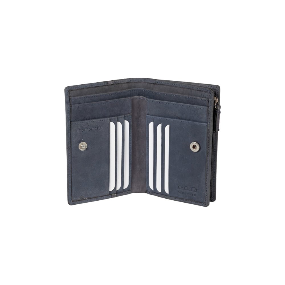 K12234DF | Portafogli Donna in Vera Pelle pieno fiore, Naked. Colore Blu. Protezione RFID. Dimensioni da chiuso: cm 9,5 x 14 x 3. Confezione: Scatola regalo fondo/coperchio - www.Shopthatapp.com